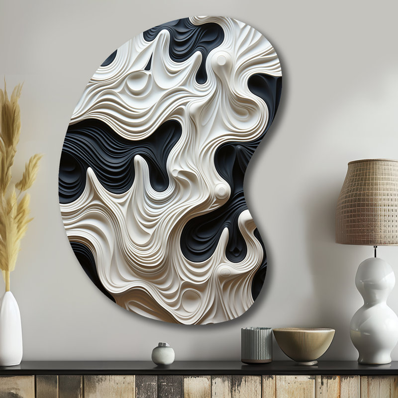Christyann noir blanc Opt Art Rhythmic Pulses I - asymétrique Op Art décoration murale en métal, sculpture irrégulière