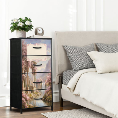 Commode 4 tiroirs pour chambre à coucher, commode étroite, plateau en bois et structure en fer de travail 18 po x 37,5 po - (l x H)
