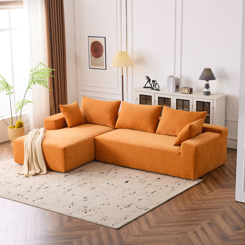 108 po x 68 po pour 4 personnes, velours côtelé orange, salon modulaire, minimaliste, sans assemblage, performance durable en velours côtelé 4, nuage modulaire profond, pièce, siège