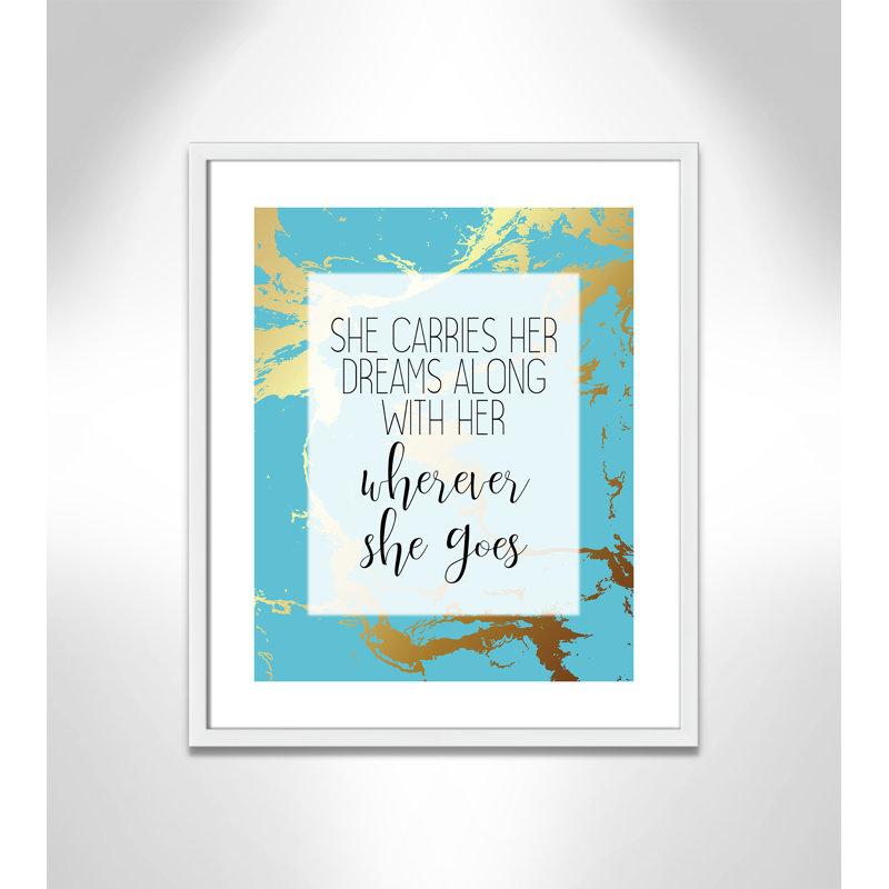 «Whereever she goes», art encadré, H 25,5 po x l 21,5 po x P 1,19 po, Encadré de boîte blanc