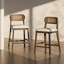 Tabouret de comptoir en bois d'hévéa avec siège rembourré Alab-124216036