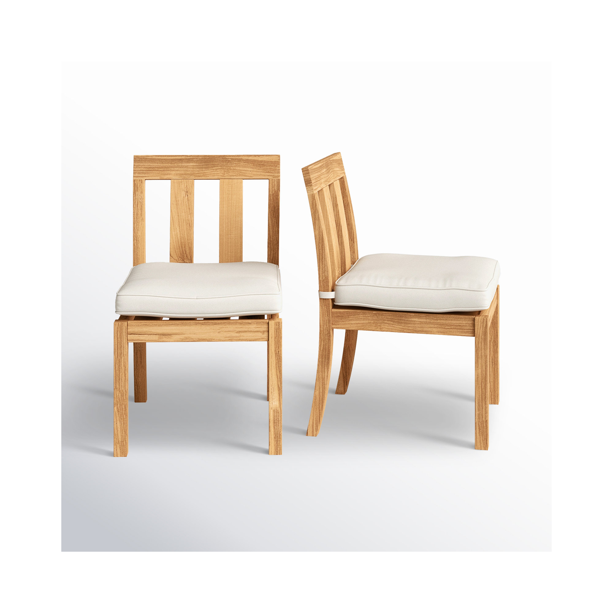 Melrose Teak Wood Premium All-Weather Wicker Outdoor Dining Side Chair with Cushion, Beige