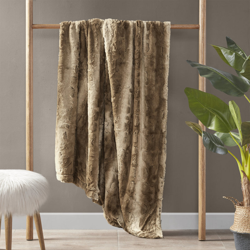 Luxurious Marselle 60"x70" Faux Fur Throw Blanket in Tan