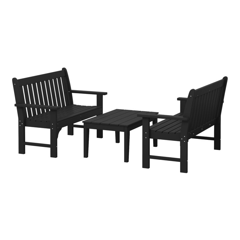Banc 3 pièces avec table basse Laguna Poly, Noir, noir, noir, noir