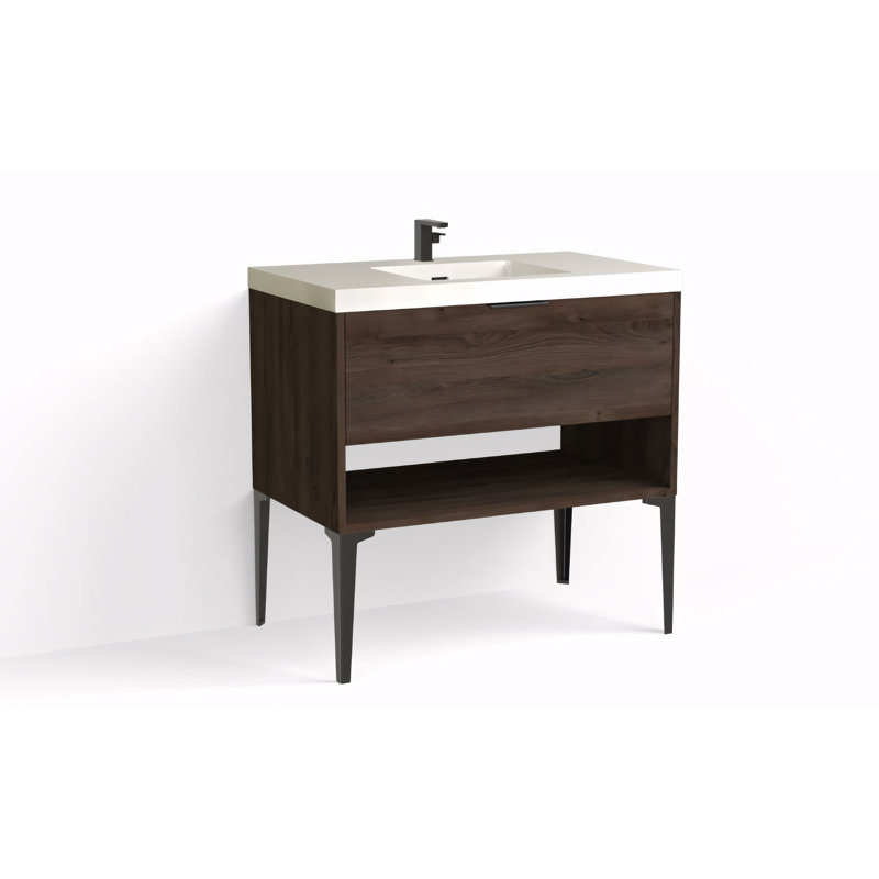 Modo 36" W Freestanding Single Bathroom Vanity with Dean Leg, Matte Black, White Acrylic, Glossy White/Single
