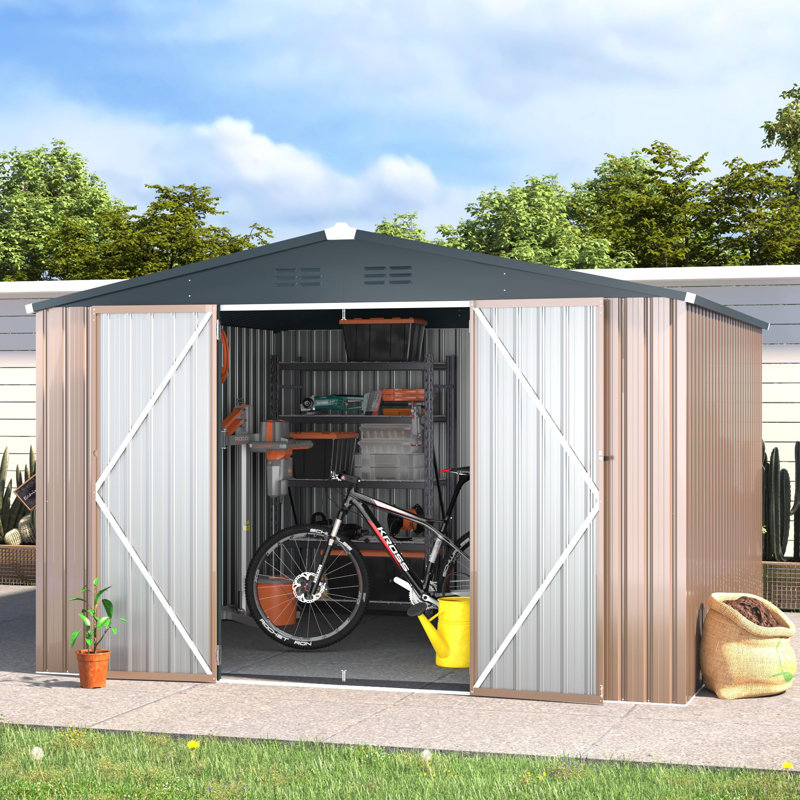 Remise de rangement en métal 10 pi x 10 pi, Brun clair, 10 pi x 10 pi
