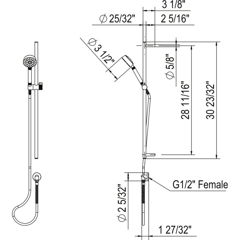 Polished Nickel Adjustable Height Wall Mounted Handshower Set