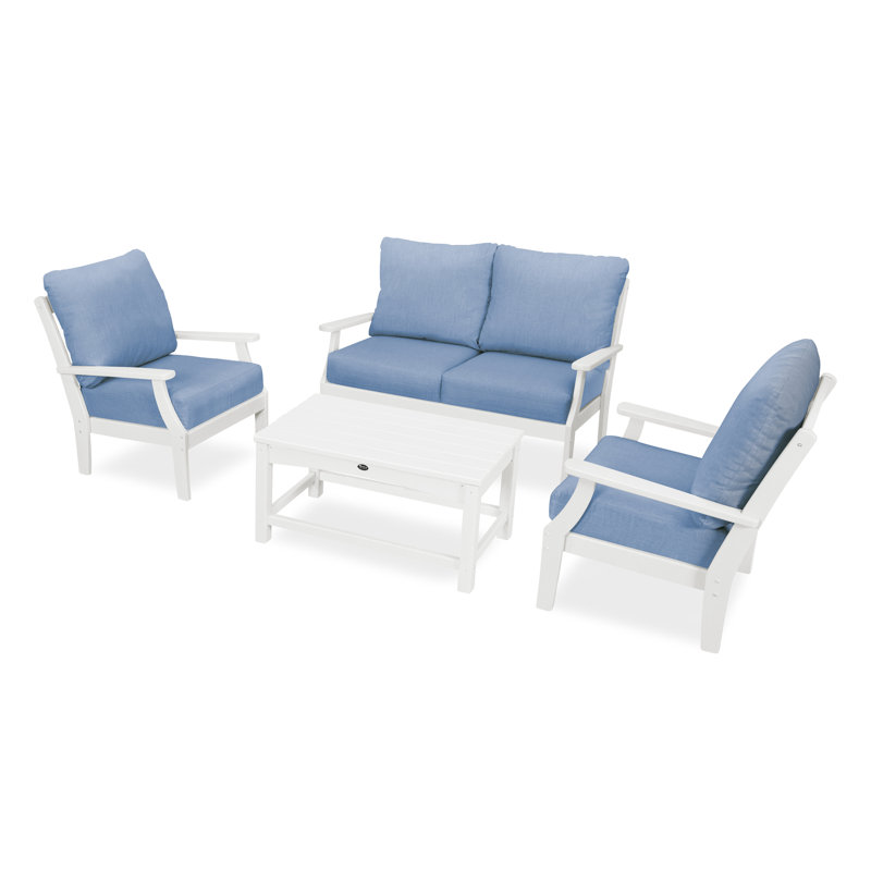 Yacht Club 4-Piece Deep Seating Chair Set, Classic White, Navy