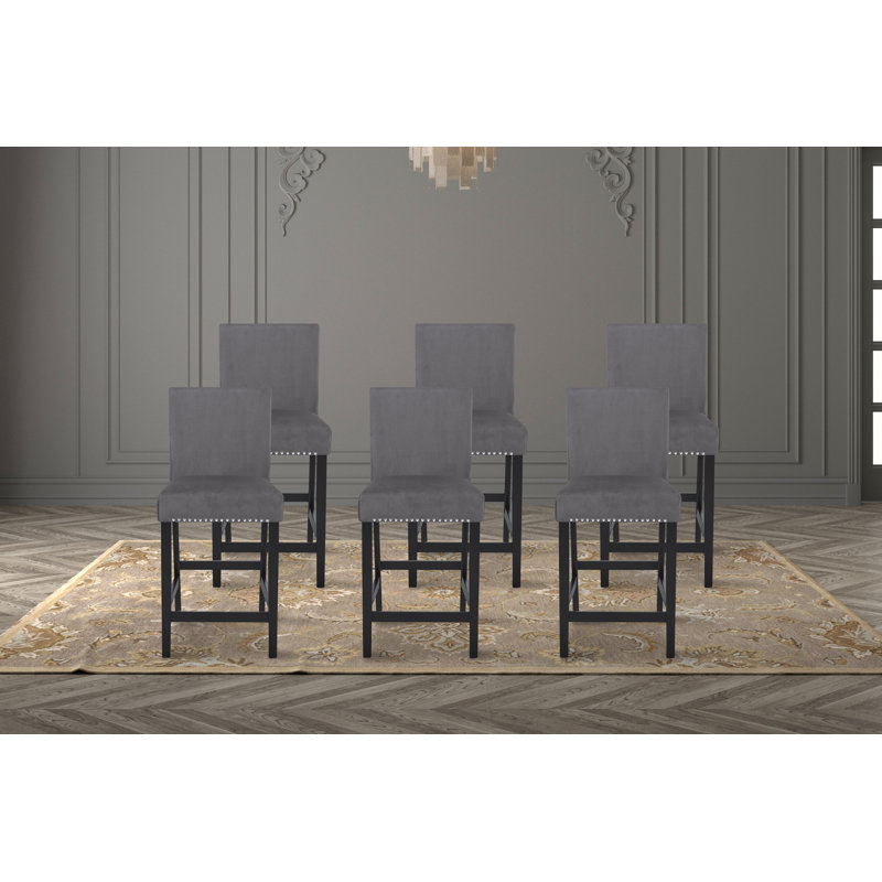 Celeste Wood Counter Chairs (Set Of 6), Gray, Gray