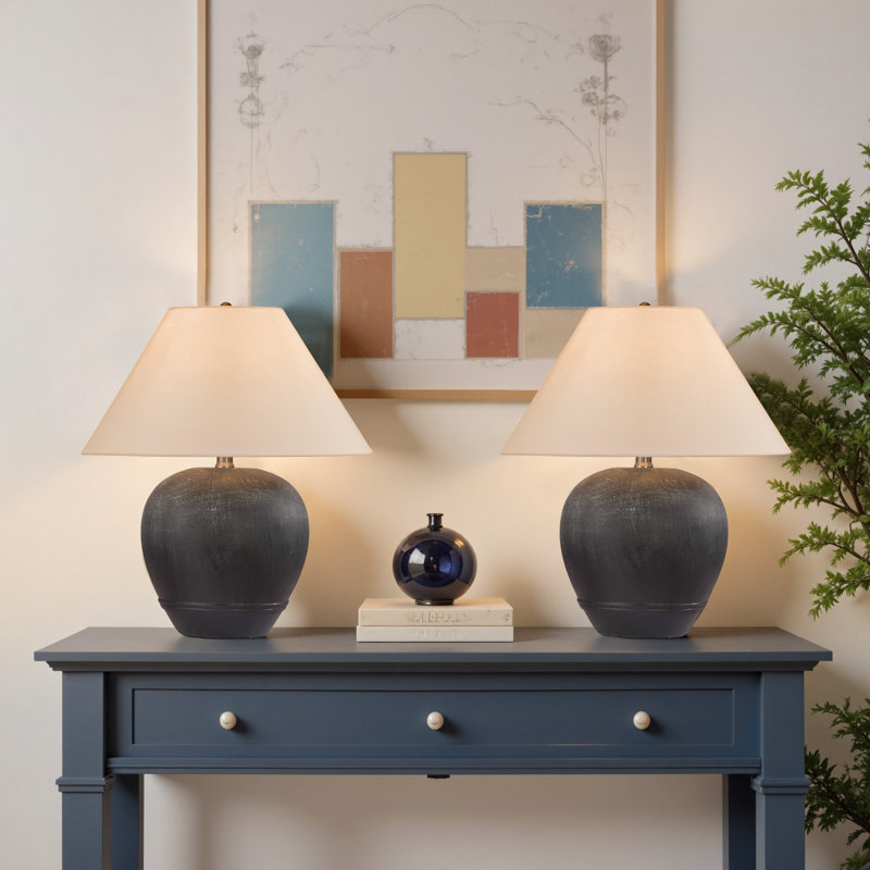 Ceramic Table Lamp(Set Of 2), 18.11" H x 15.75" W x 15.75" D, Matte Black