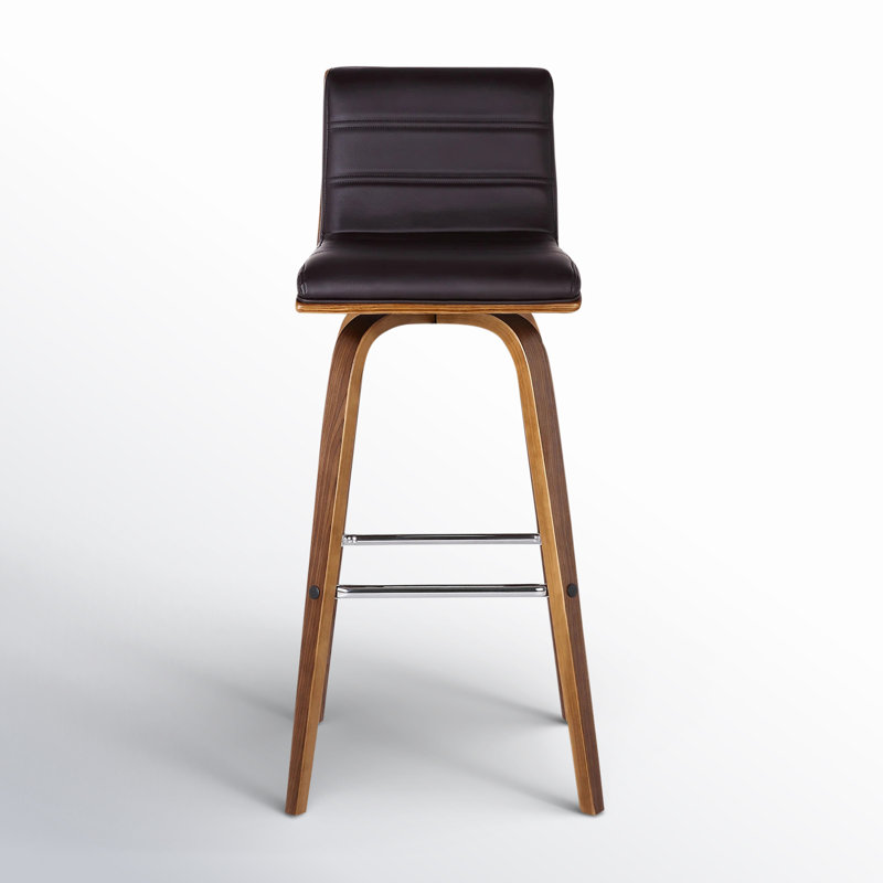 Biance Wood Swivel Bar & Counter Stool, Brown Faux Leather, Bar Stool (30" Seat Height), Walnut