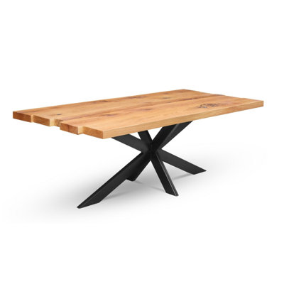 Oak Solid Wood Top Metal Base Dining Table