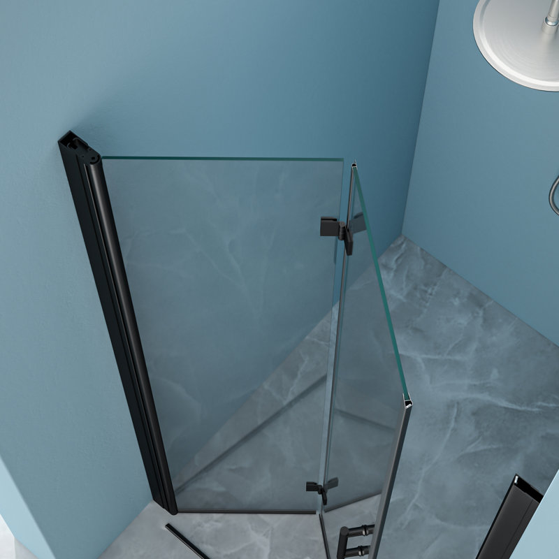 36W X 72H Fold Shower Door With Tempered Glass, Matte Black - Bi Design, 1/4 Inch Thick Clear Water Screen , High Grade Stainless Steel Components, Reversible Installation, 180 Overlapping Rotate