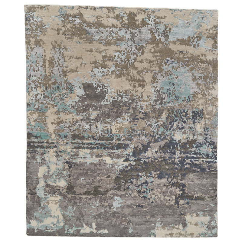 Tapis abstrait moderne Teuila, Ivoire ivoire, Rectangle 36 po x 60 po