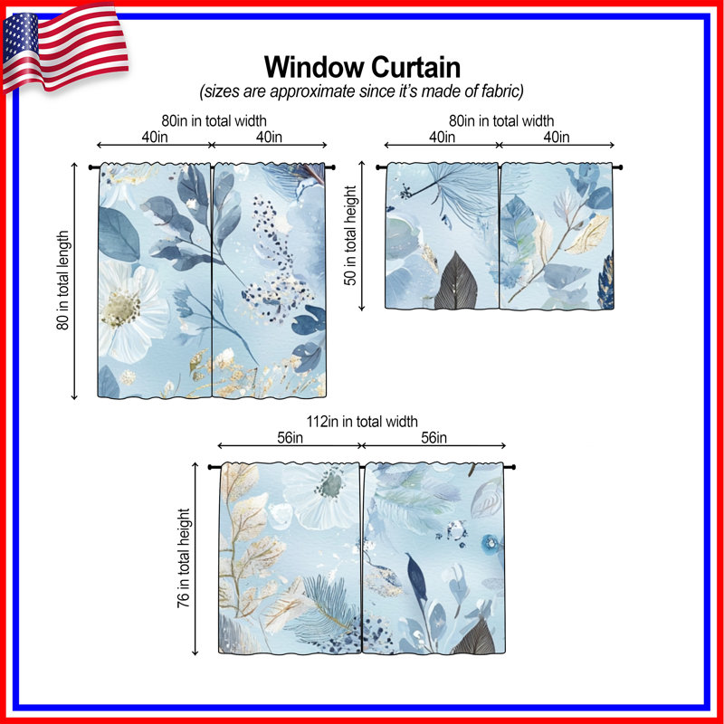 Rideaux à motif floral et voilage obscurcissant - 2 panneaux, 20 po x 50 po - 2 panneaux, Obscurcissement de chambre