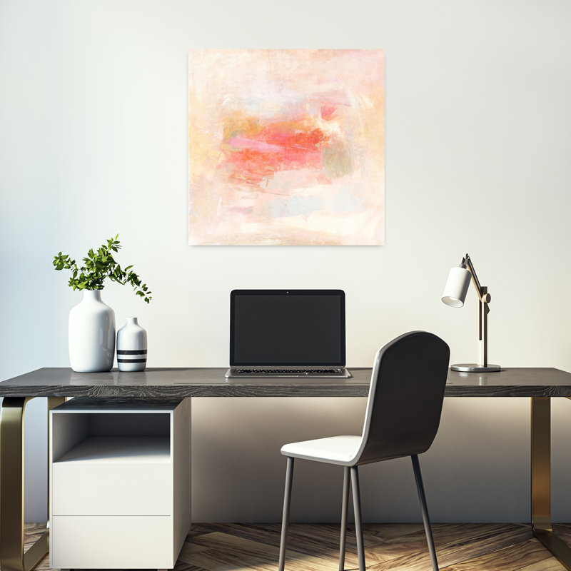 Art contemporain abstrait rosé, H 18 po x l 18 po
