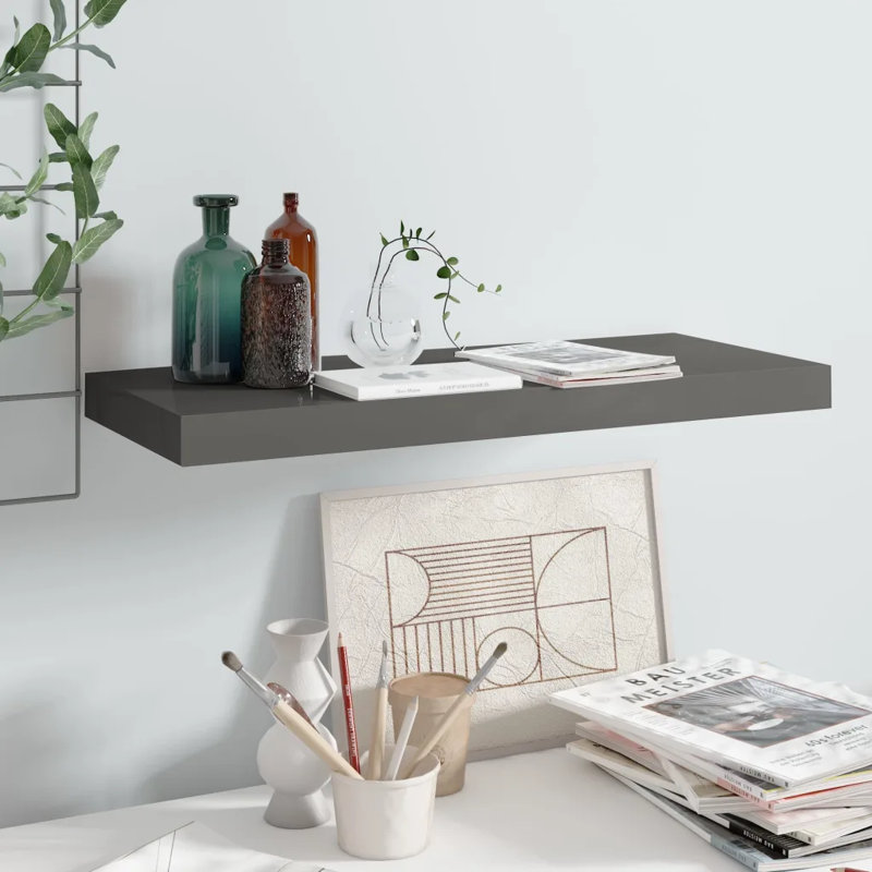 Artamas Floating Shelf, High Gloss Grey, 3.8cm H x 23.5cm W x 60cm D