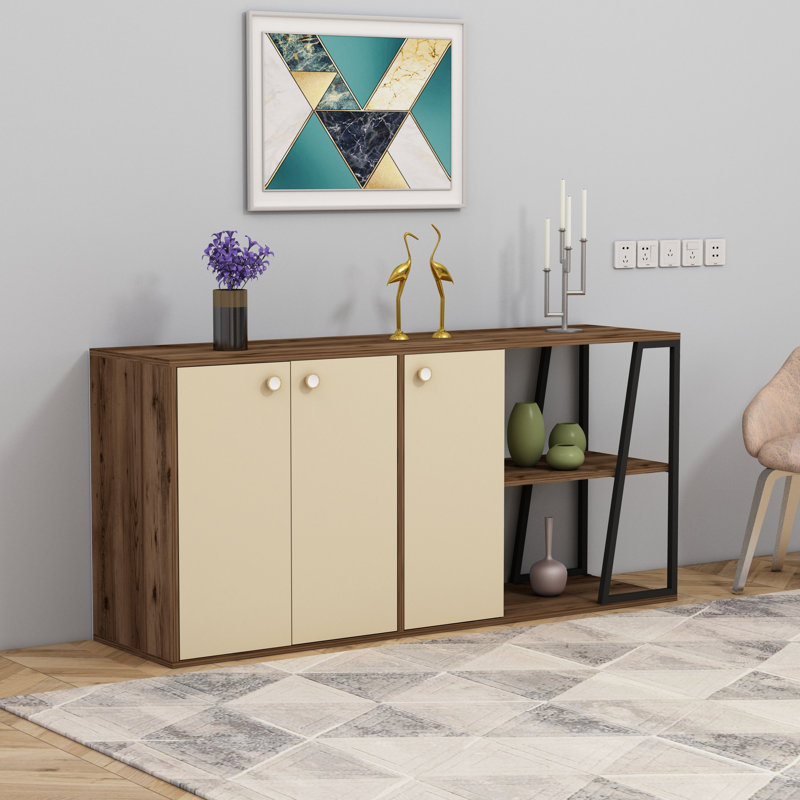 Mackerley 160 cm W Sideboard, Light Walnut/Beige/Black