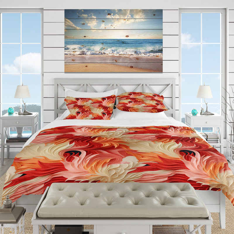 Coral Canvas Tropical Pattern I Duvet Cover, King Duvet Cover + 2 King Shams