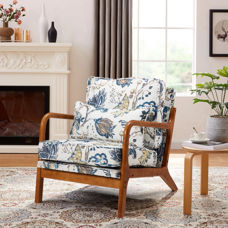 Chaise d'appoint rembourrée en bois massif avec coussin de soutien lombaire