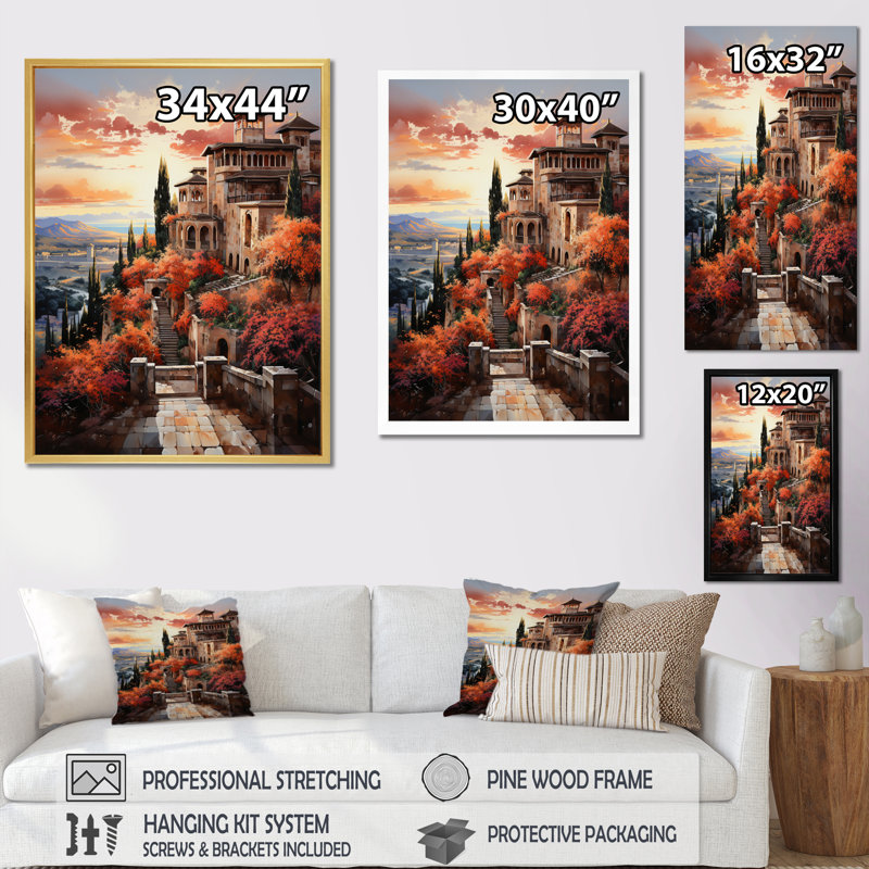 " Spain Alhambra Palace ", 32" H x 16" W x 1" D, Gold Floater Framed