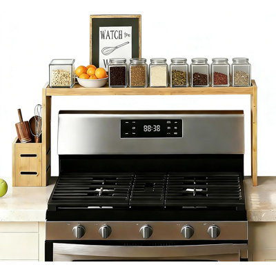 Support à épices en bois et en bambou pour dessus de la table de cuisson, support à épices, réglable en hauteur, capacité de poids de 50 livres