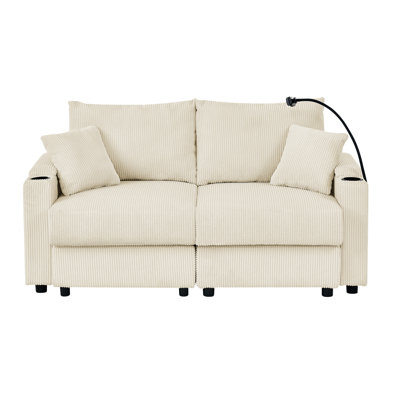 Chaise en velours côtelé beige avec sensation de détente: moderne pour le salon, siège de 22,5 po et espace de rangement: moderne, coussins hauts