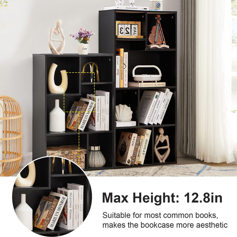 Bibliothèque simple 12 cubes, petite armoire de rangement avec tablettes ouvertes, ensemble de 2 bibliothèques, Noir