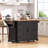 56 Inch Kitchen Island With Rubber Wood Veneer Drop Leaf, Power Outlet, 4 Door Shelves, Embossed Vertical Stripe Rolling Kitchen Cart On 4 Wheels With 6 Deep Drawers For Kitchen, Dining Room,Black-958947041