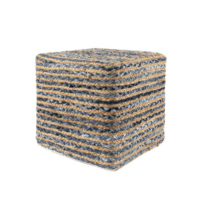 Birzer Modern Farmhouse Handwoven Jute Blend Braided Square Pouf