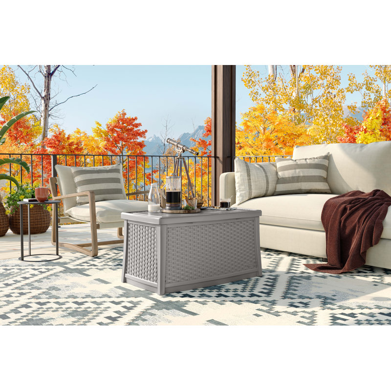 Suncast 34.81 in. W x 9.06 in. D Resin Coffee Table with Storage for Outdoor Use, Made in the USA, Dove Gray