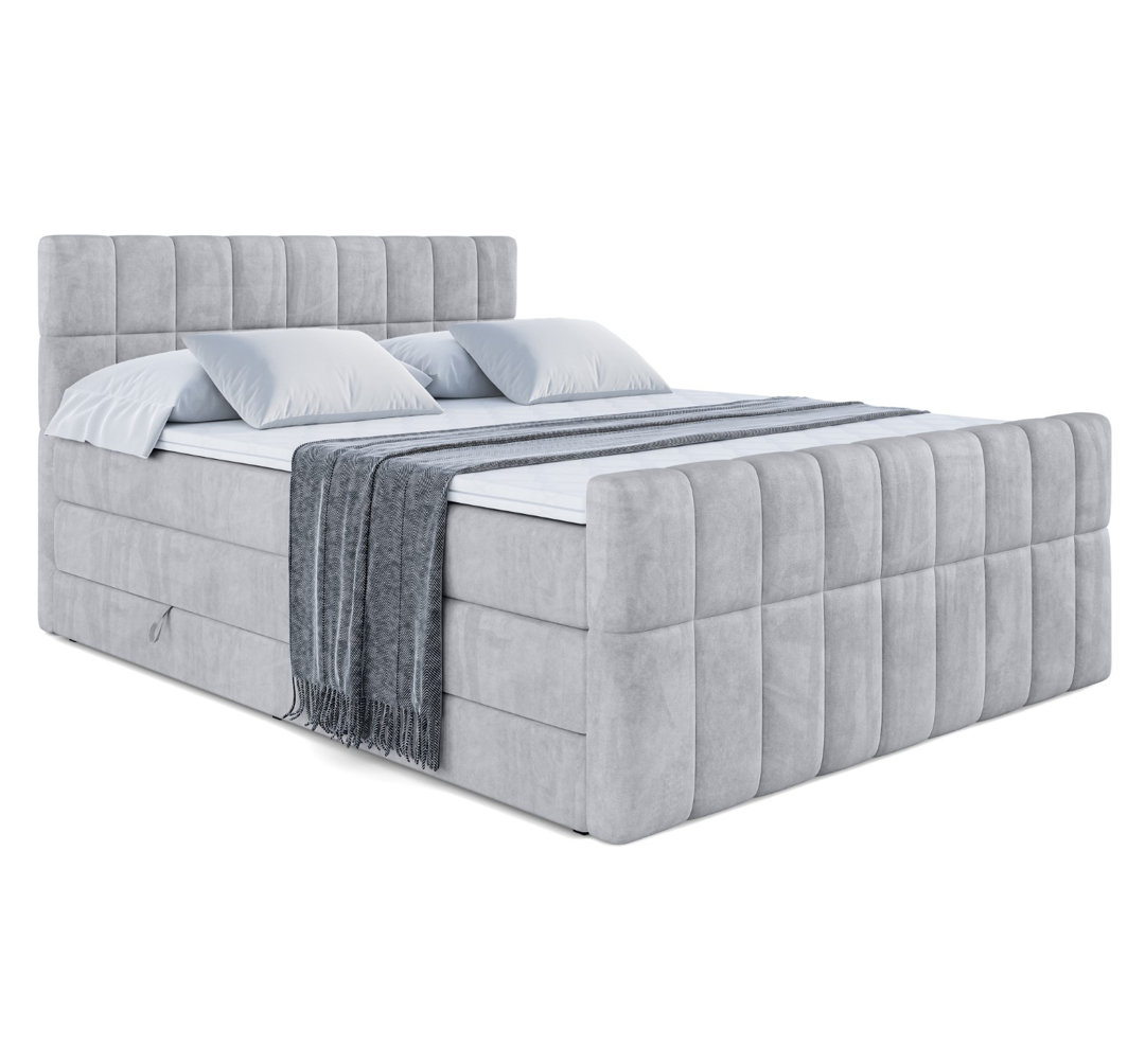 Echtes Boxspringbett Cristinia mit Zwei Matratzen, Topper und Bettkasten