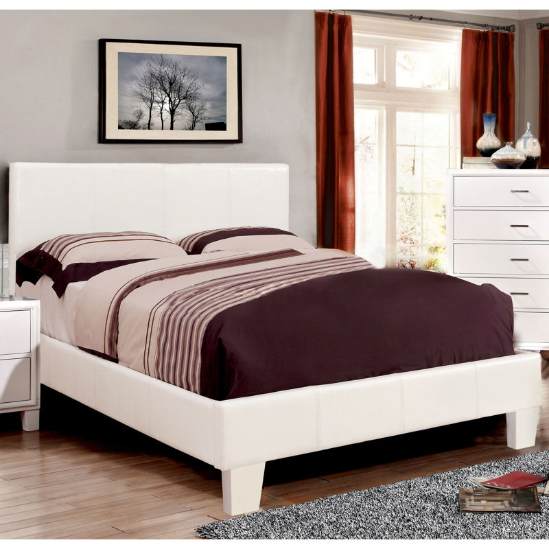 Keilianys Upholstered Low Profile Platform Bed, Full, White