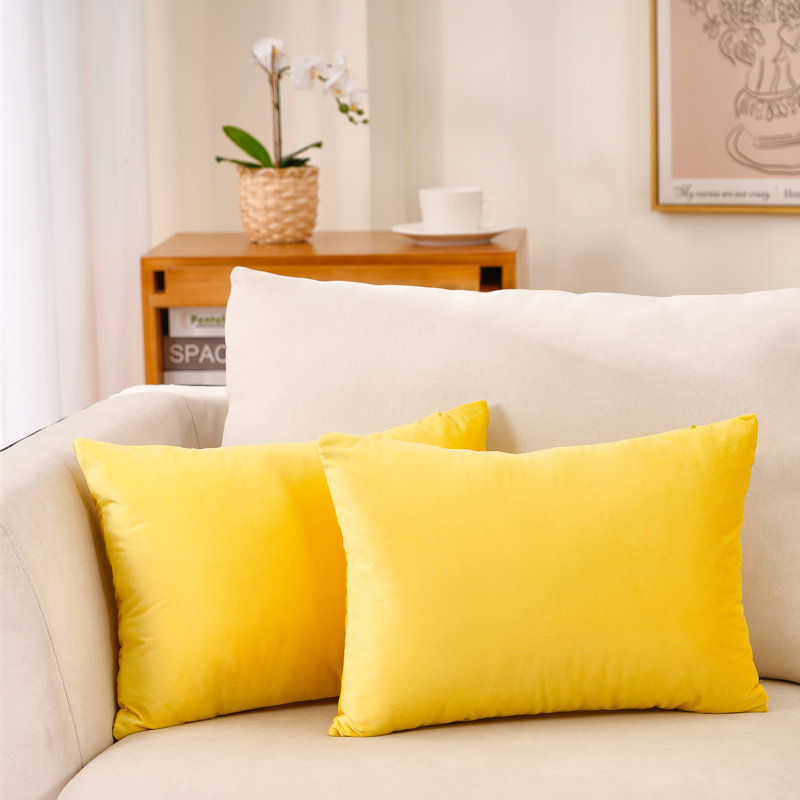 Housse de coussin en velours (ensemble de 2 housses de coussin seulement), Jaune