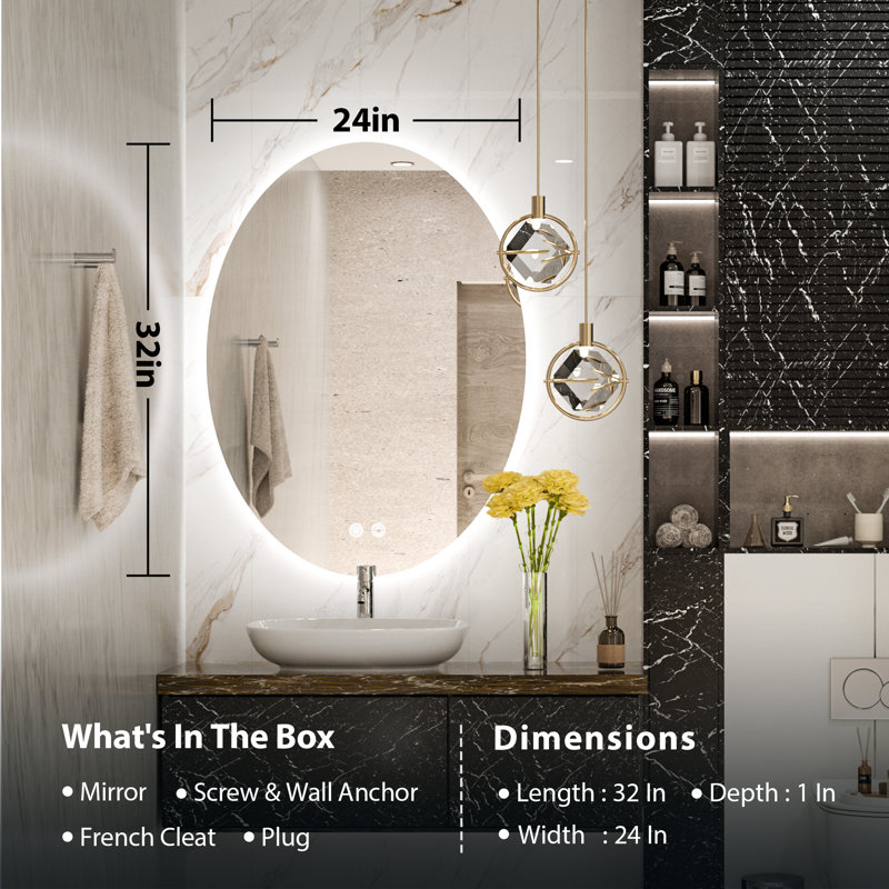 Ivy Bronx Amyla Oval Backlit LED Bathroom Vanity Mirror AntiFog