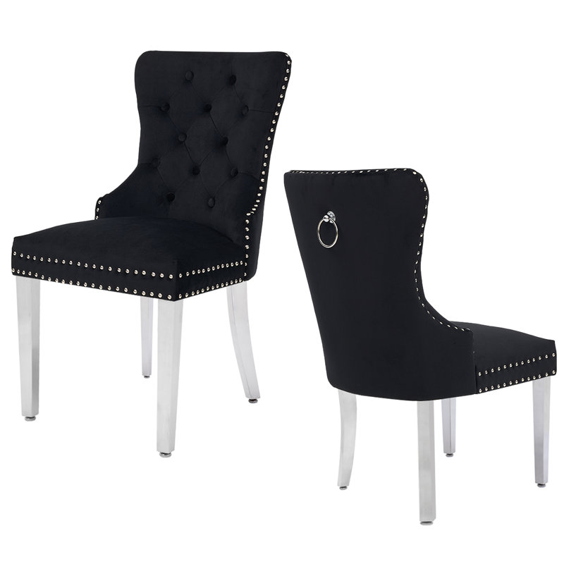Velvet Tufted Upholstered Parsons Dining Room Chair, Velvet Black