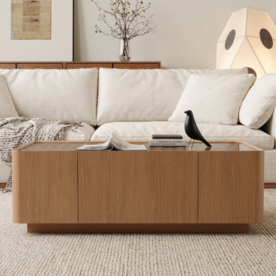 Table basse 46,8 "de style Mid-Century moderne avec plateau en verre et tiroir caché