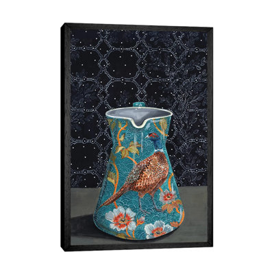 Turquoise Pitcher With Pheasant by Miri Eshet - Painting on Canvas