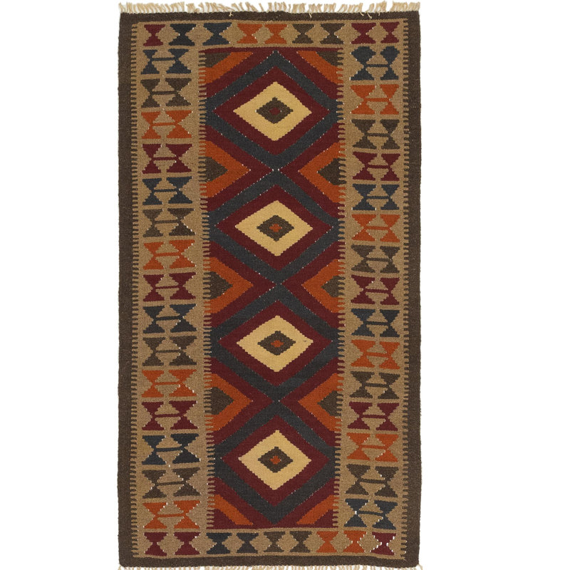 Tapis zone en laine 3 pi 4 po x 6 pi 6 po one-of-kind à la main noué la bourgogne/orange Lorain