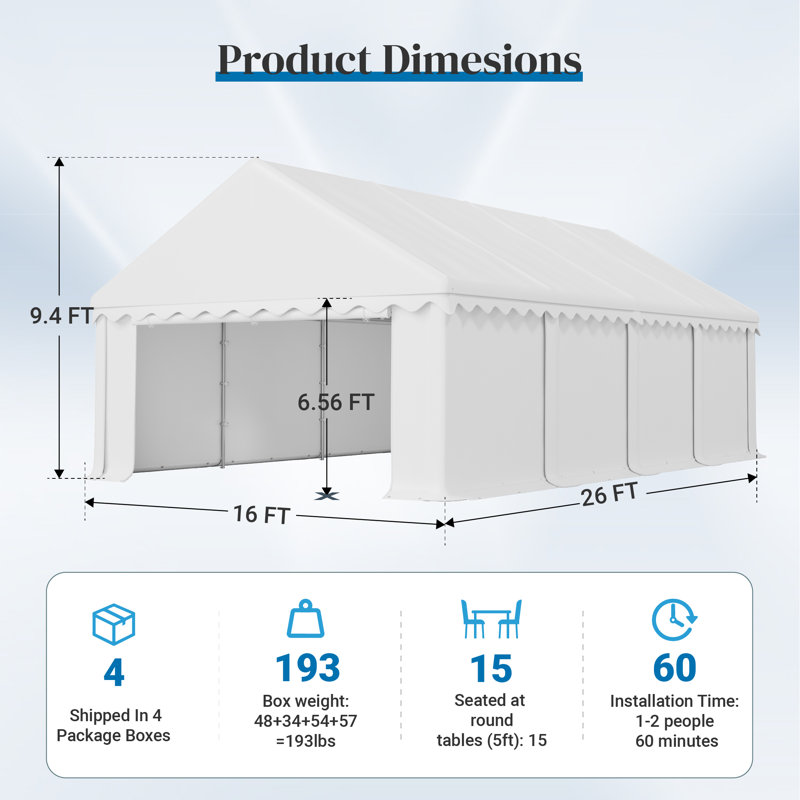 White Waterproof Wedding Canopy Tent - UV Resistant Outdoor Party Shelter with Roll-Up Doors, Ventilation & Reflective Strips for Receptions, Markets, Backyard Events