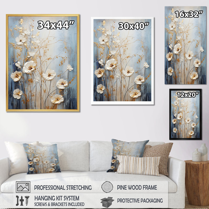 «Wildflowers Botanical Beauty I», reproduction sur toile, Cadre flottant blanc, H 20 po x l 12 po x P 1 po