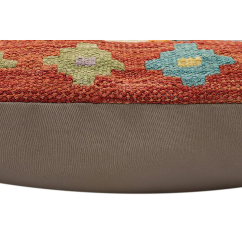 Coussin en kilim Tribal Miller, H 20 po x l 20 po, Rouille / bleu / beige / vert