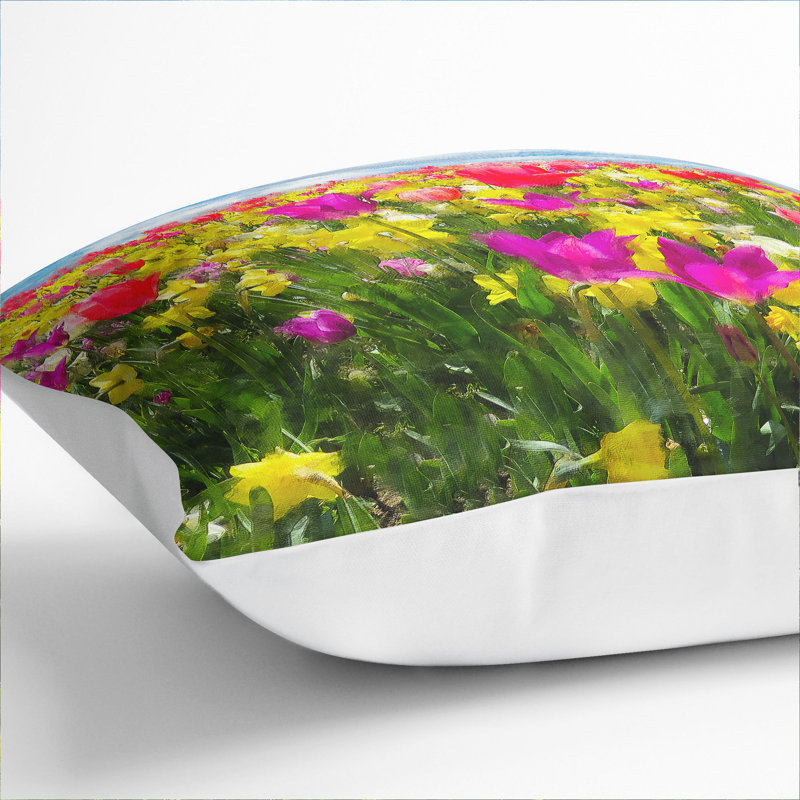 Meadow Of Flowers Painting Square Throw Cushion, White, 40cm H x 40cm W x 15cm D