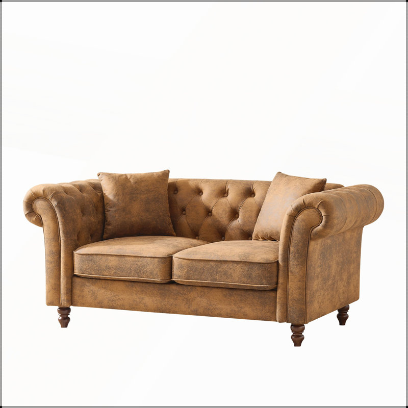 Canapé en tissu 63 po Chesterfield Tech pour salon, bureau et appartement, Brun, H 29 po x l 63 po x P 33 po