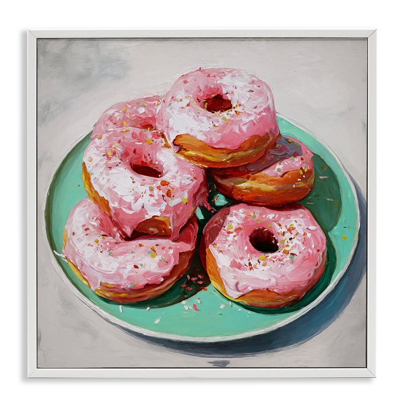 Giclée encadrée de beignets roses givrés, design par Tina LeCour, Encadrement giclée blanc côtier, H 17 po x l 17 po