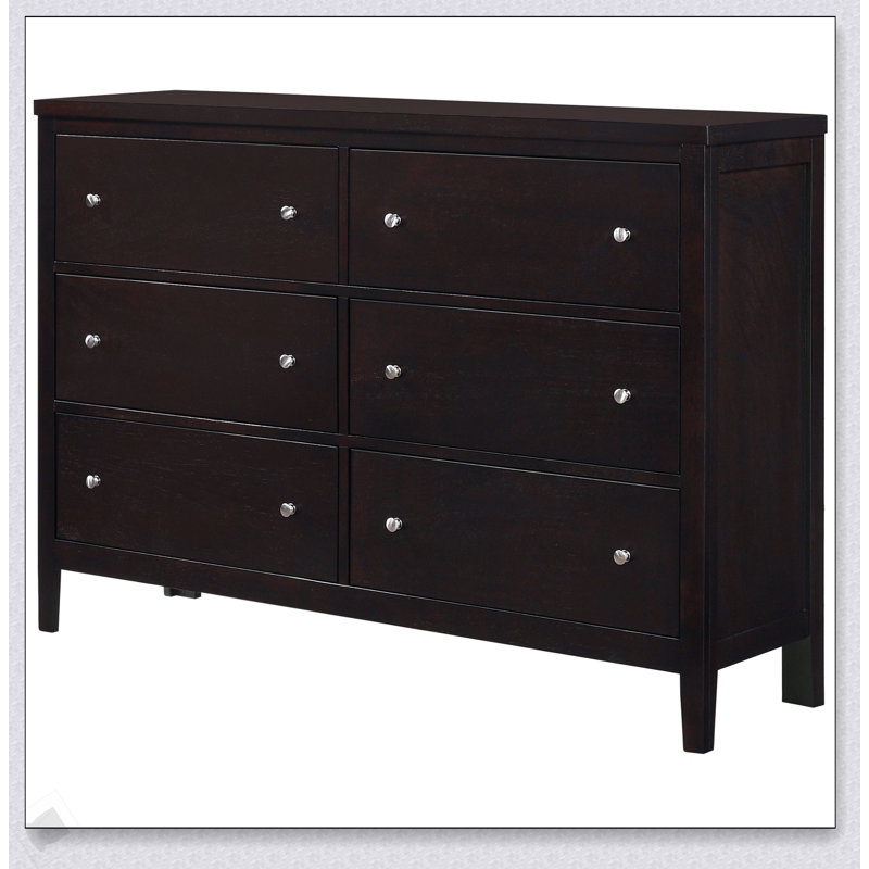 Commode élégante à 6 tiroirs à finition cappuccino, parfaite pour le rangement élégant et les espaces de vie organisés.