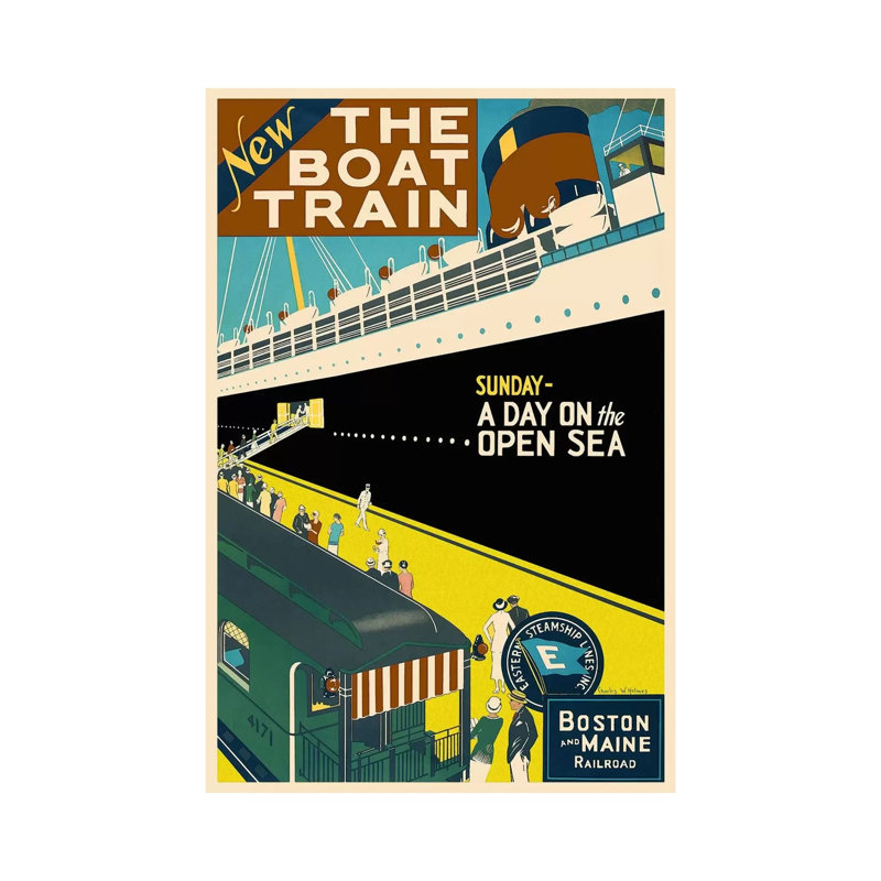 The Boat Train (Boston and Maine Railroad) Advertising Vintage Poster 1 Piece Wrapped Canvas Painting