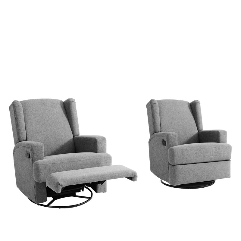 Ensemble de 2 fauteuils inclinables et oscillants rembourrés et oscillants, Gris clair