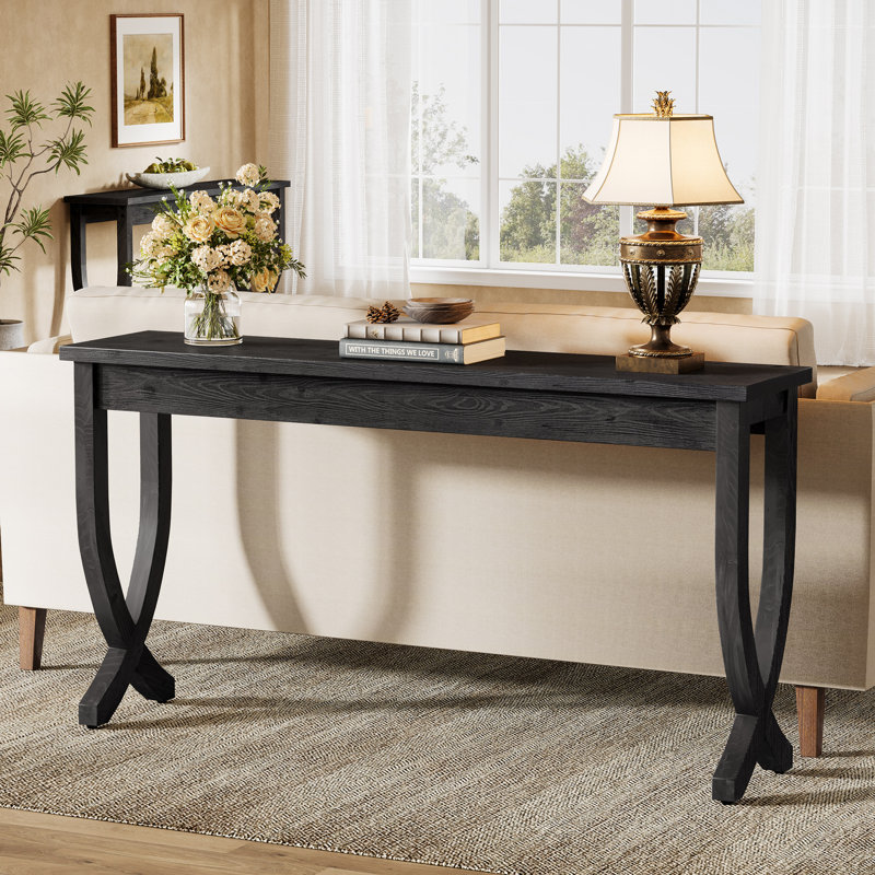 63-Inch Solid Wood Console Table, Farmhouse Entryway Table, Black