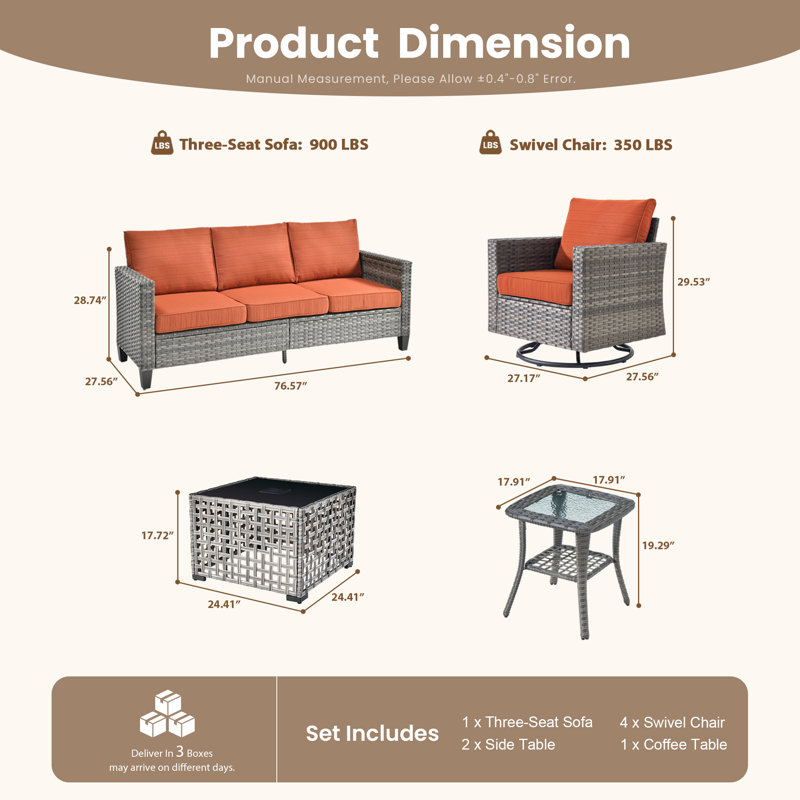 Wicker Patio Furniture 8-Piece Set, Rattan Guest Sofa Rocking + Rocking Swivel Chair Combination, Weather-Resistant And Durable Leisure Set